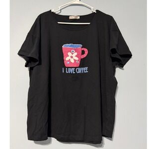 Enjoynight Women's 2XL Black I Love Coffee Graphic Sleep Shirt‎